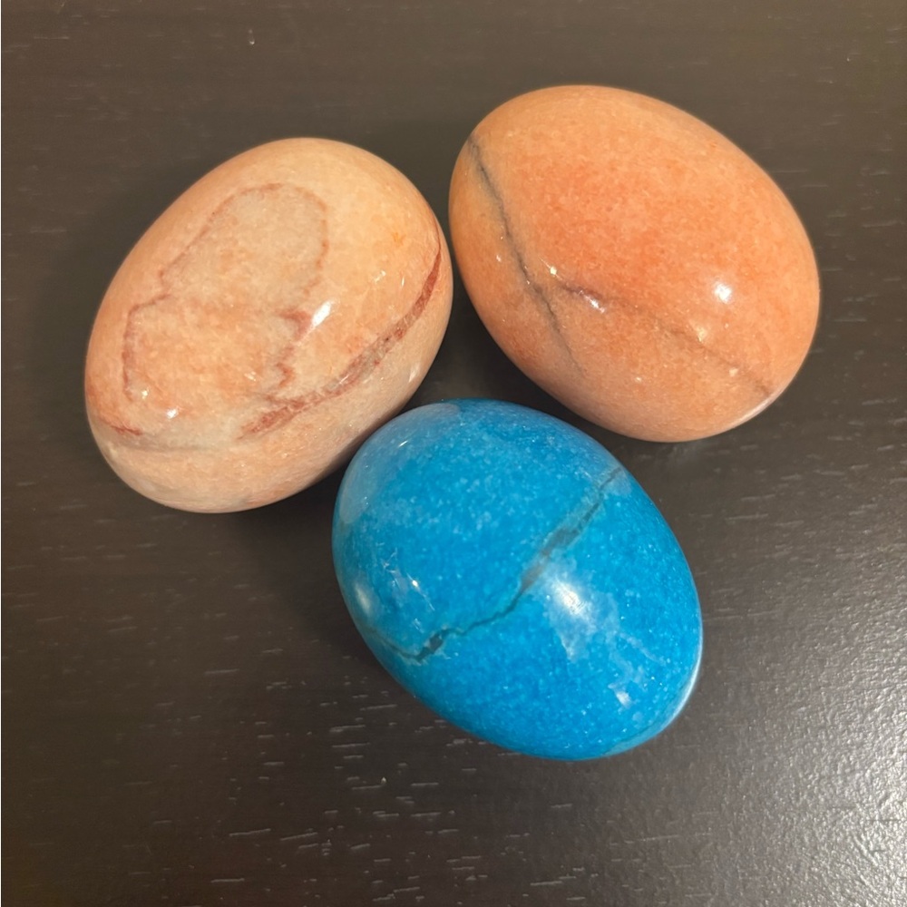 Alabaster Polished Decorative Stone Eggs - Blue and Peach